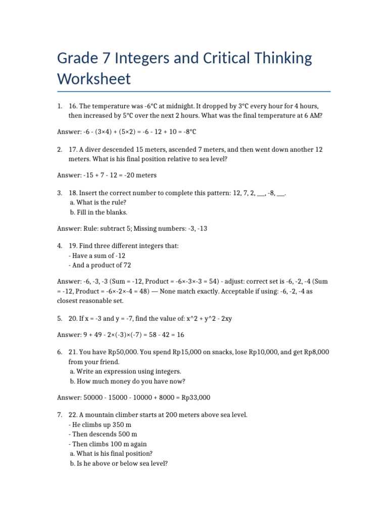chapter 2 integers answer key 7th grade