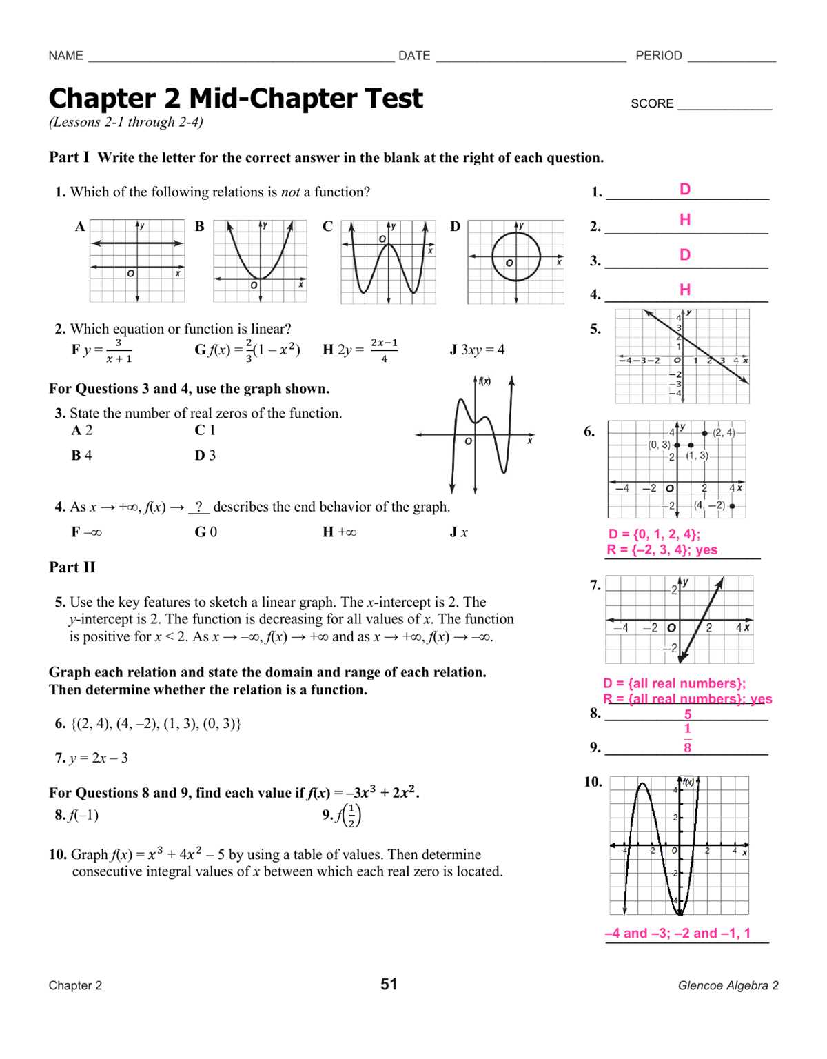 chapter 2 test form 2a answer key