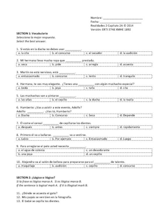 chapter 2 test form 2a answer key