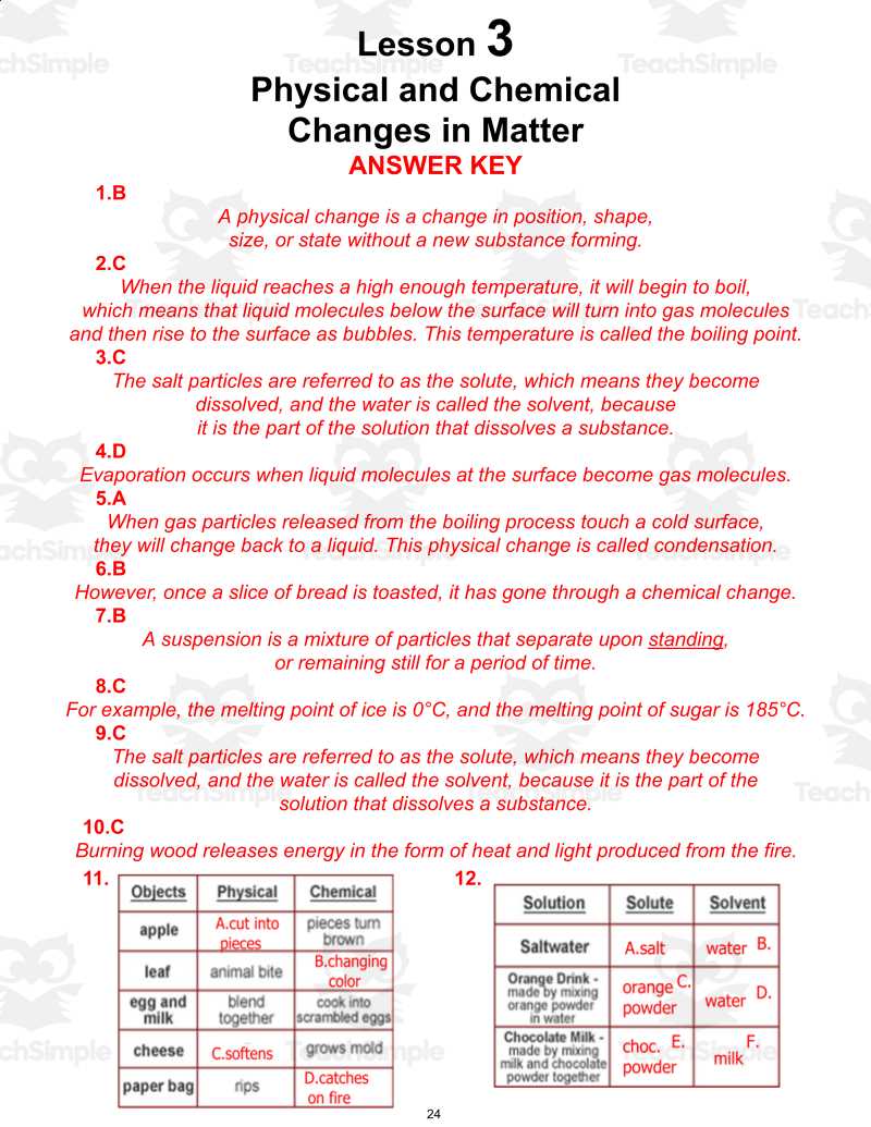 chapter 3 matter and change study guide answer key