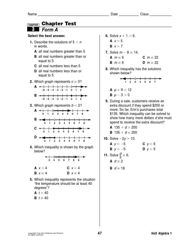 chapter 3 test form a answer key
