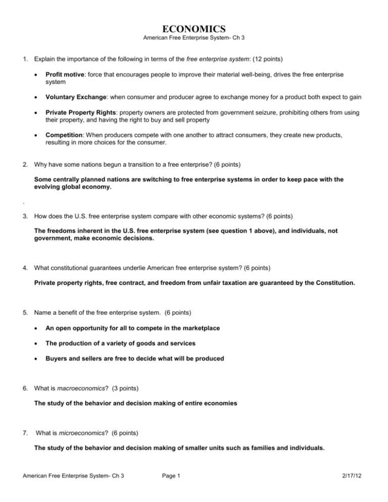 chapter 5 the free enterprise system answer key