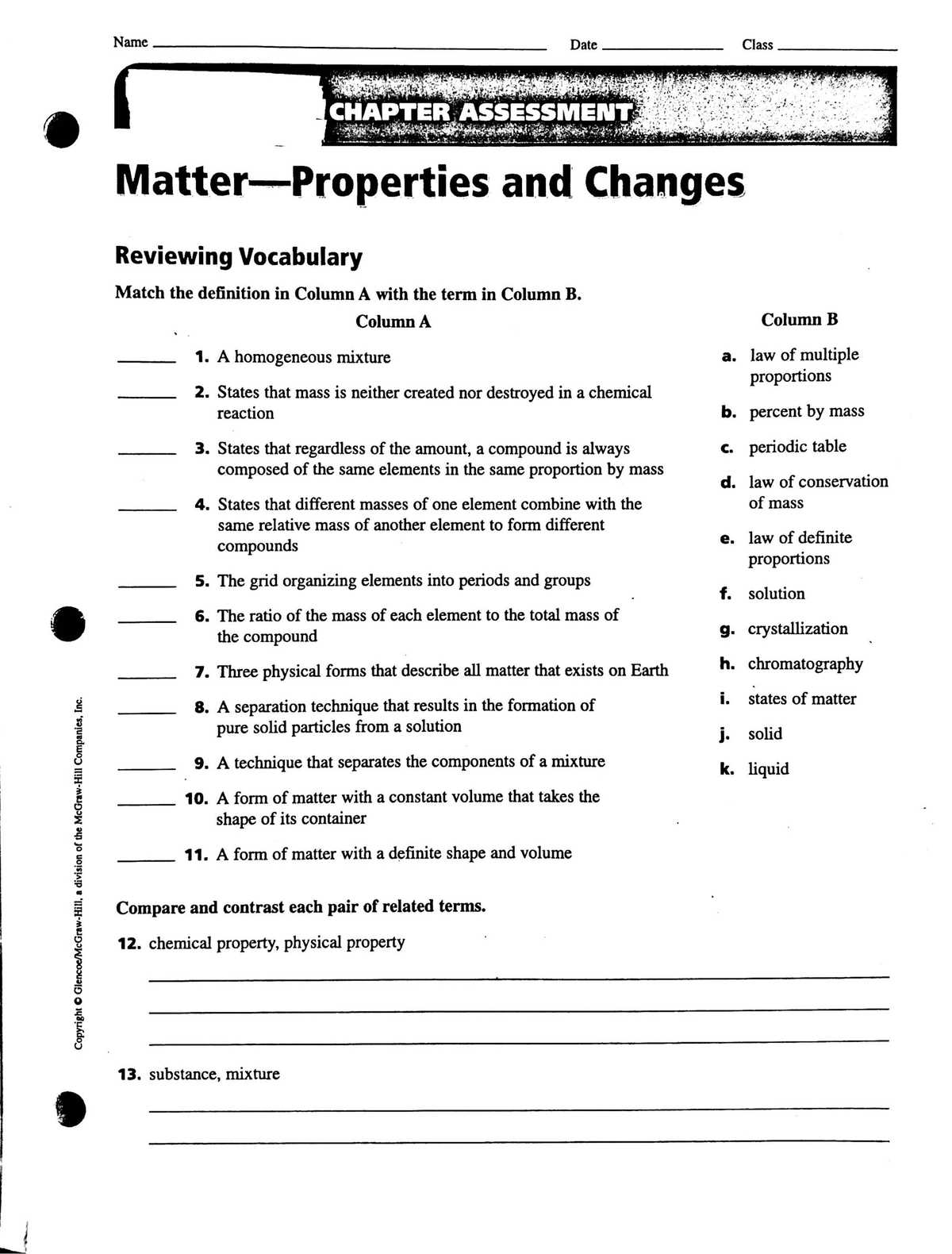 chapter review chemical reactions part a vocabulary review answer key