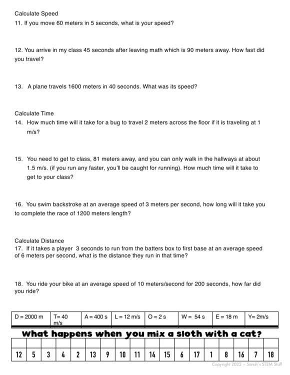 speed problem worksheet answers key intro to phys/chem