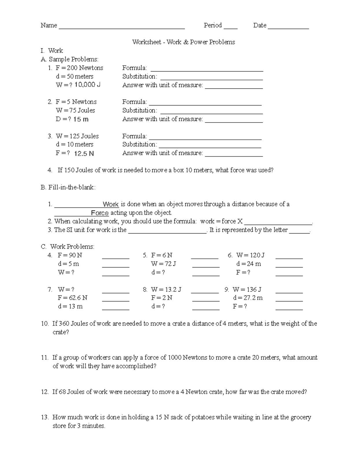 speed problem worksheet answers key intro to phys/chem