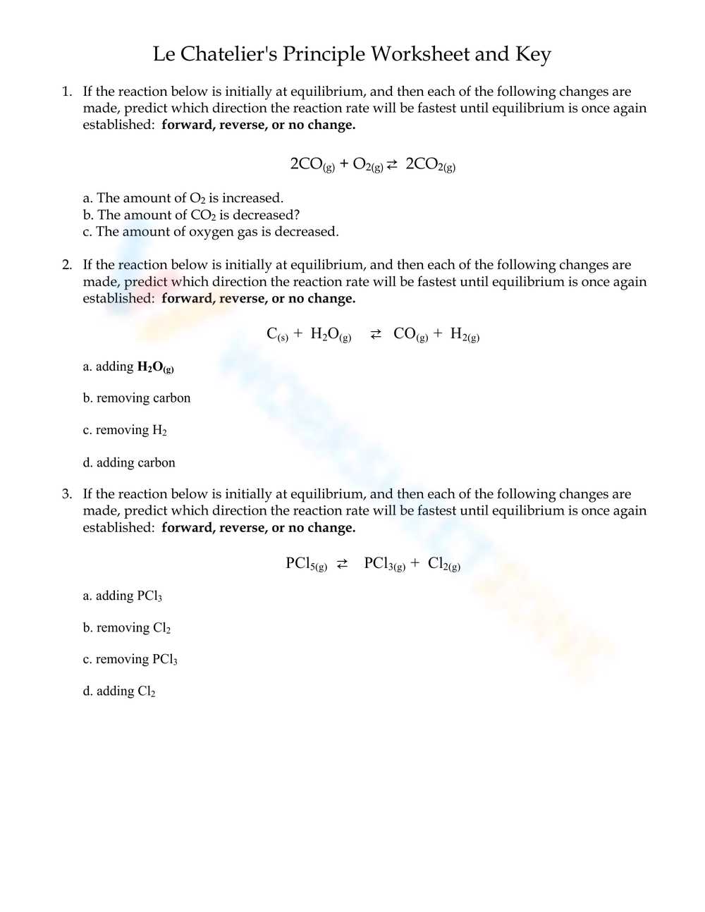 chemistry 18 worksheet 2 2 le chateliers principle answer key