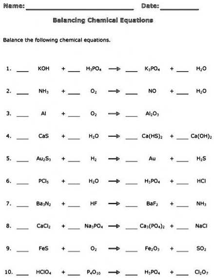 chemistry balancing chemical equations worksheet answer key
