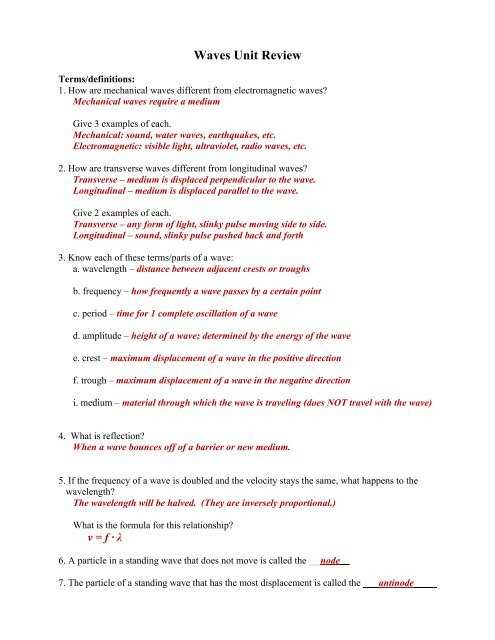 interactions of waves answer key