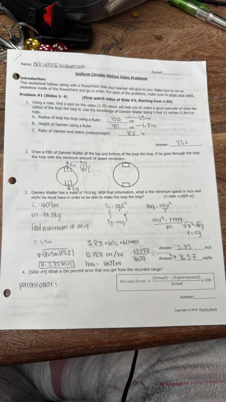 circular motion answer key