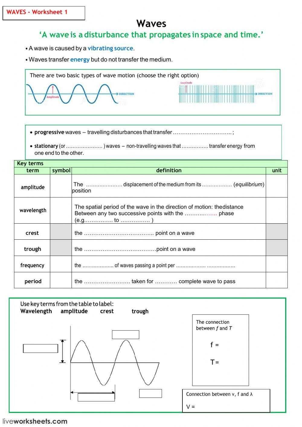 wave worksheet wave train answer key
