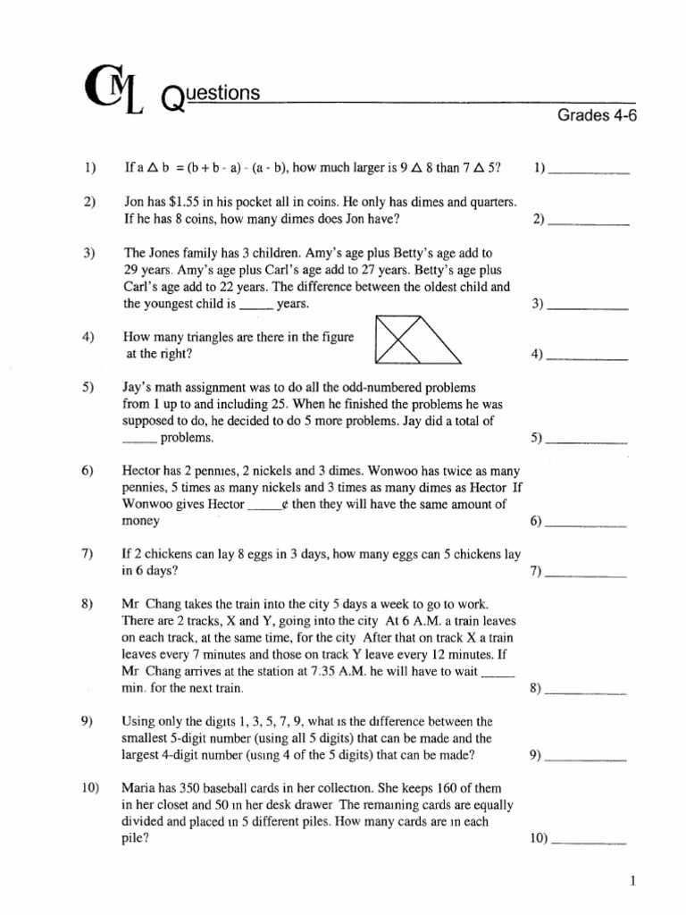 cml math questions grades 4 6 answer key