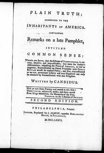 common sense by thomas paine answer key