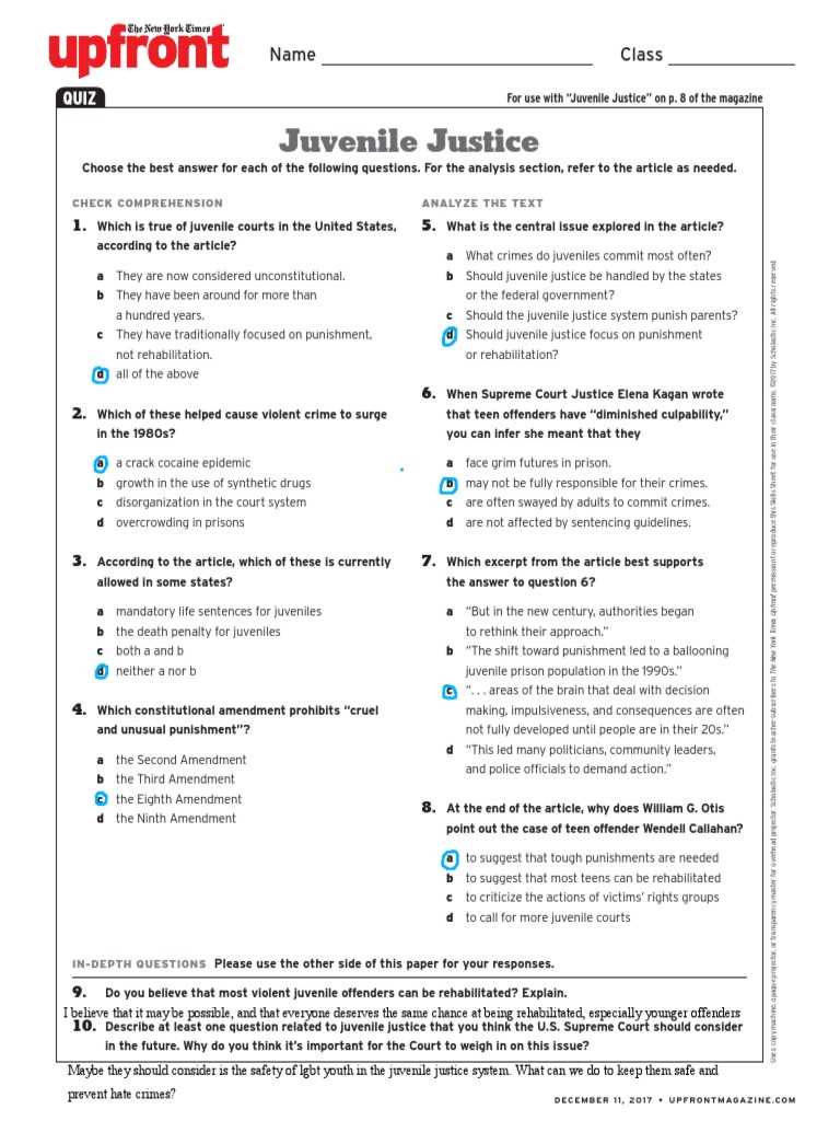 commonlit juvenile justice answer key
