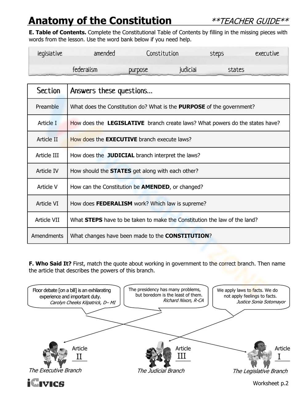 constitution packet answer key