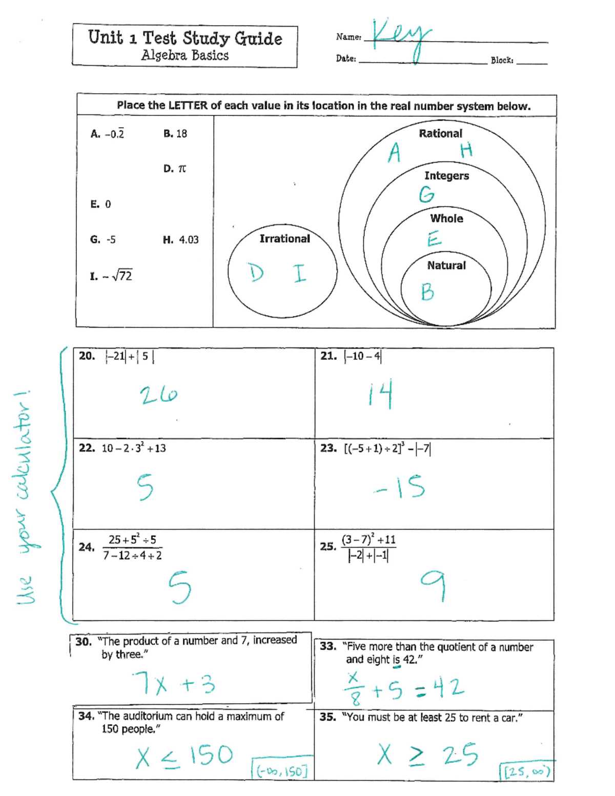 algebra nation section 1 expressions test yourself answer key