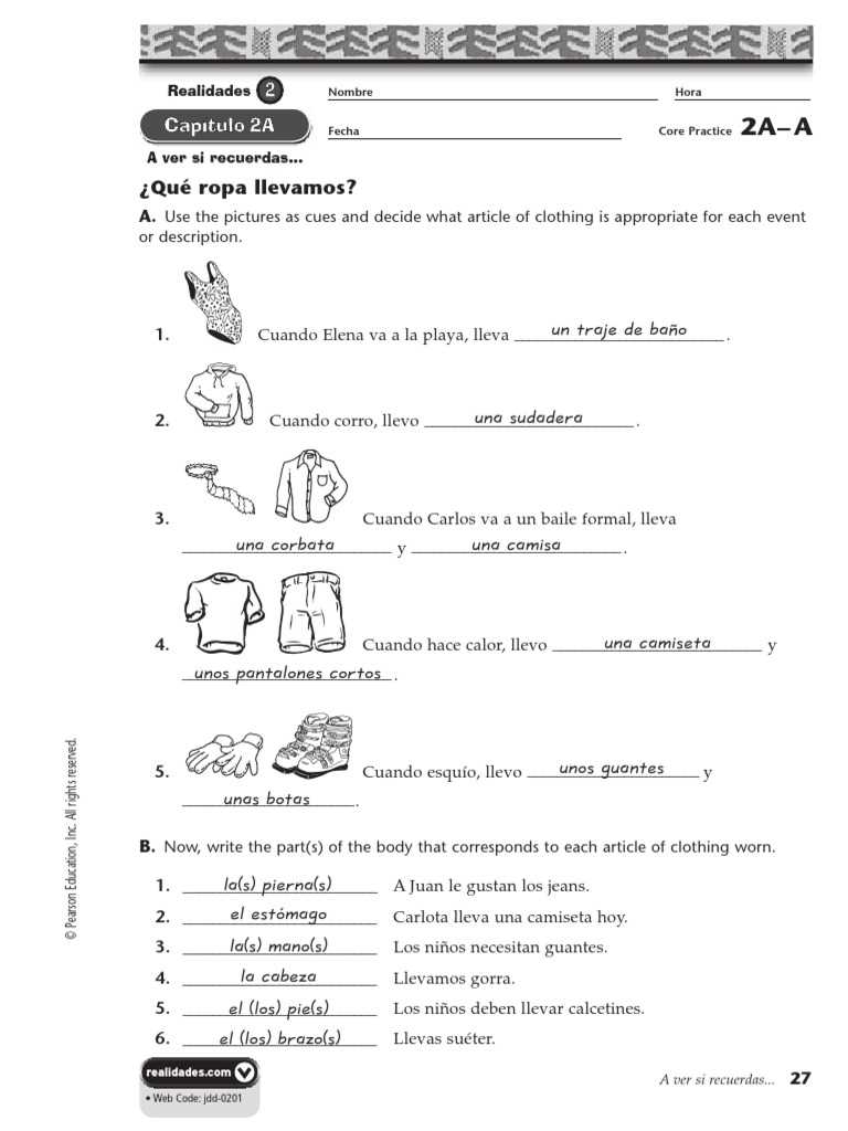 realidades 1 cap&iacute;tulo 1a answer key