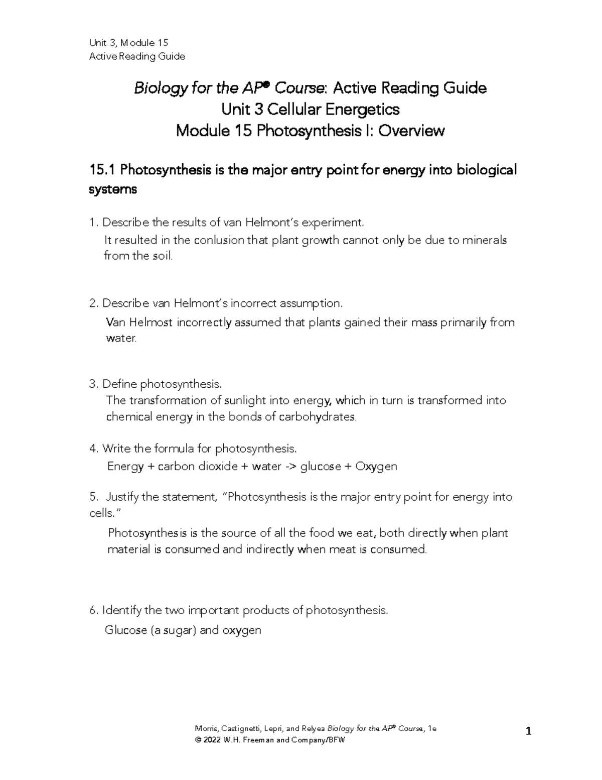 credit recovery biology answer key