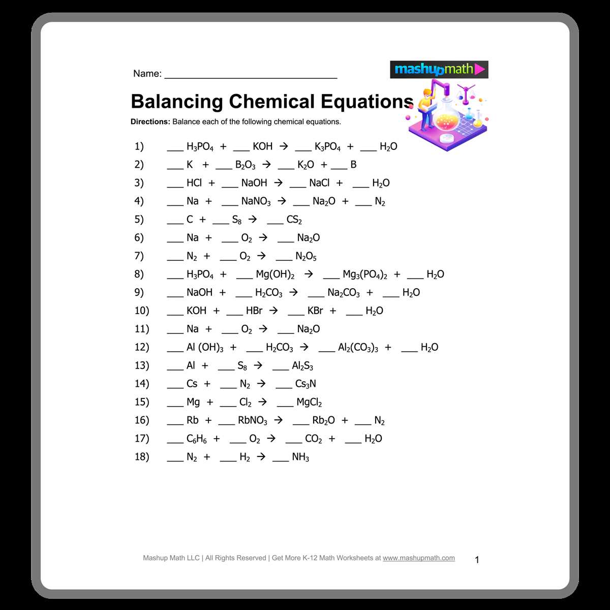 balancing chemical equations practice packet answer key