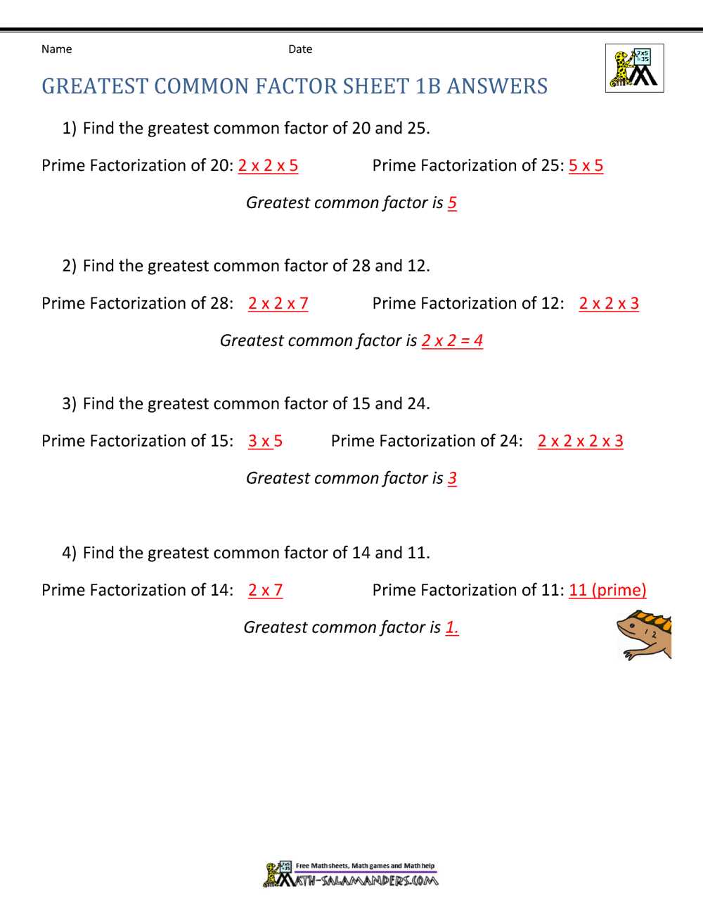 lesson 2.1 greatest common factor answer key