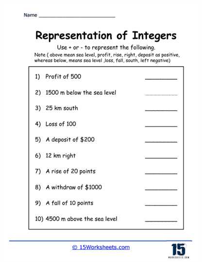 above and below sea level math worksheet answer key