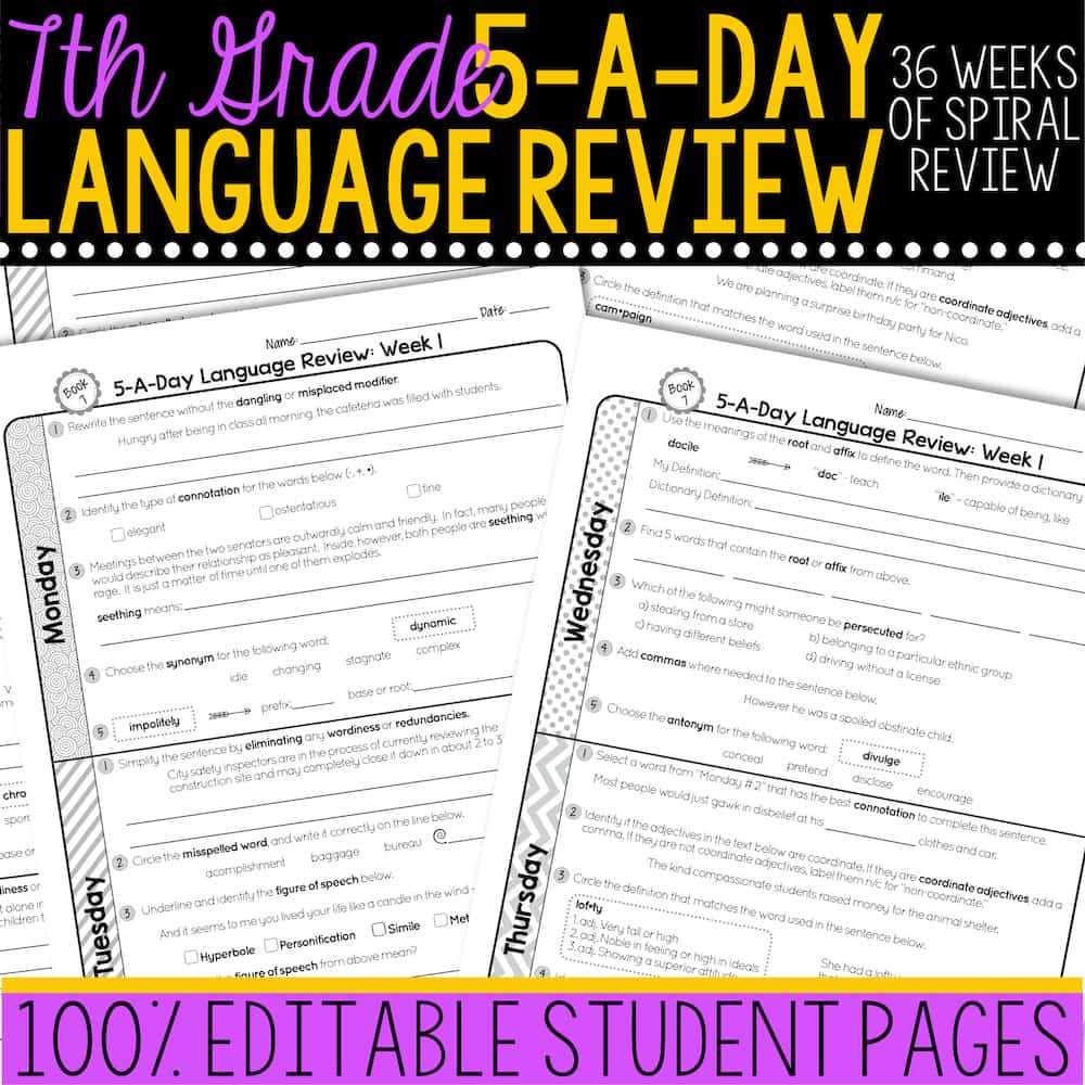 daily language review grade 7 answer key week 1