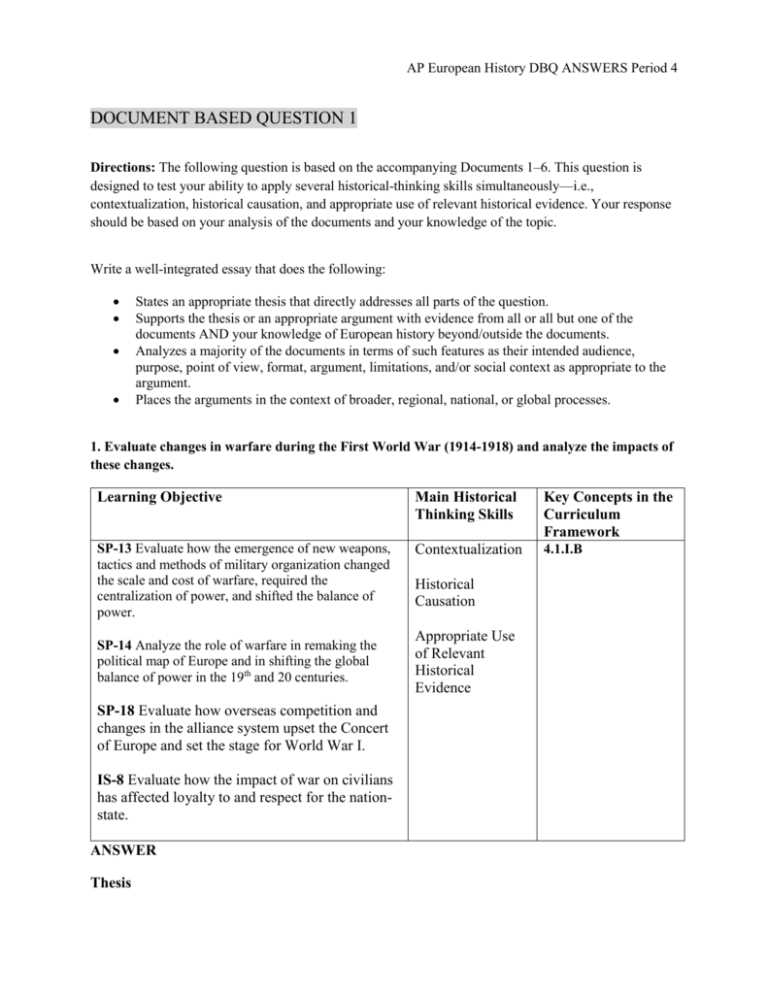 dbq nationalism in the nineteenth century answer key