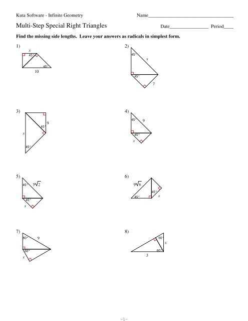 delta math special right triangles answer key