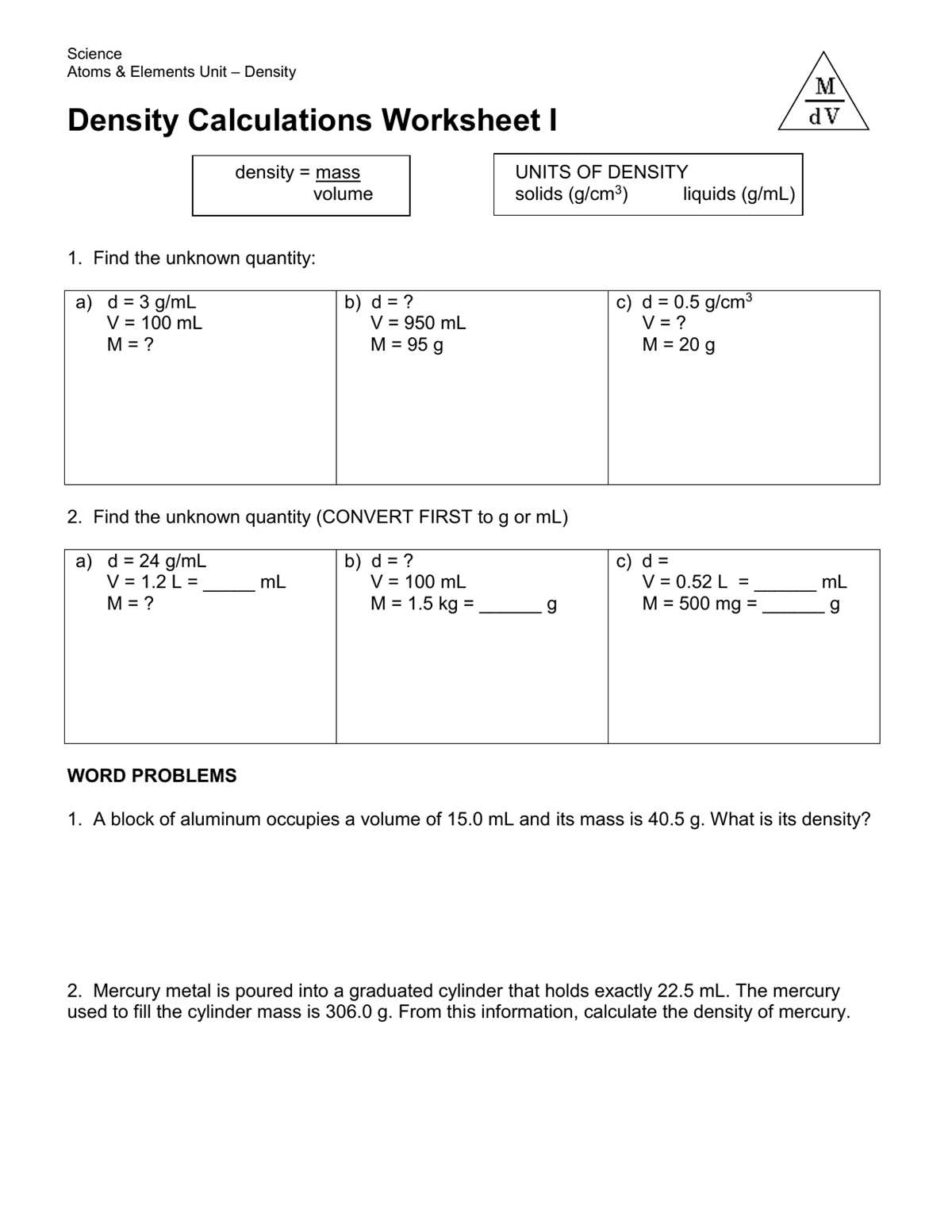 density calculations worksheet 1 answer key density calculations worksheet 1 answer key