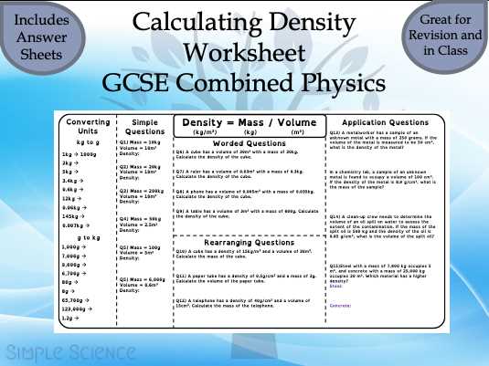 density worksheet physical science answer key
