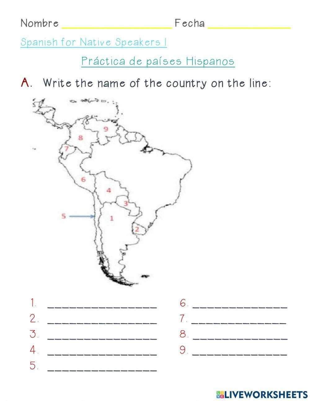 los paises hispanohablantes worksheet answer key