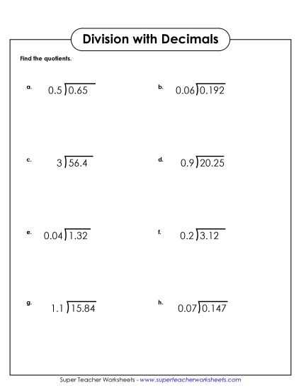 dividing decimals worksheet with answer key