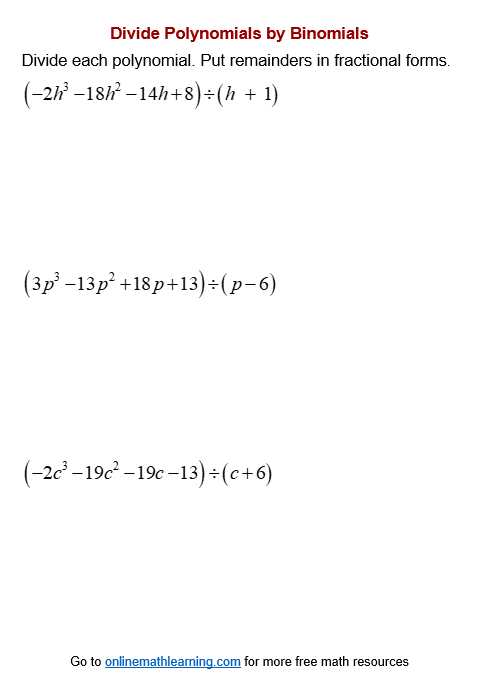 division of polynomials worksheet with answer key