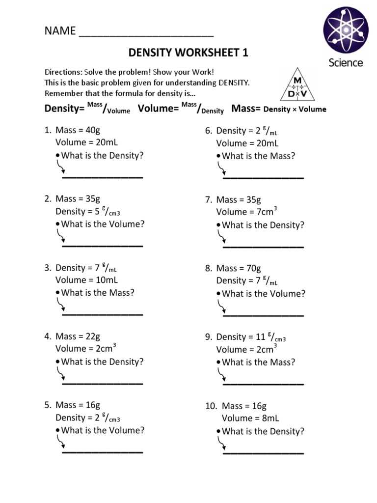 density practice worksheet 1 answer key