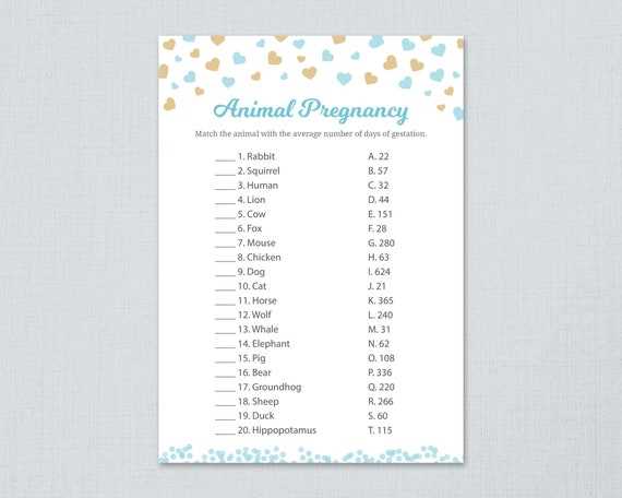 how long is each animal pregnant answer key