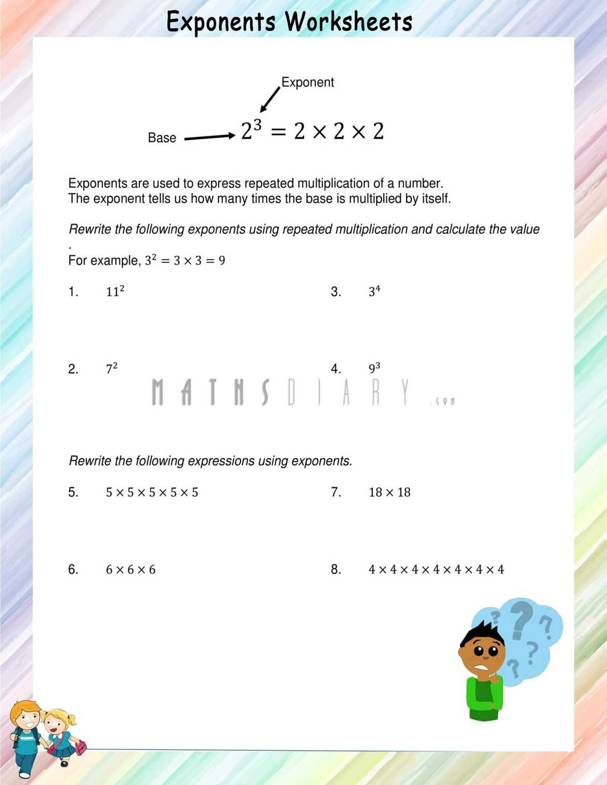 exponents worksheets answer key