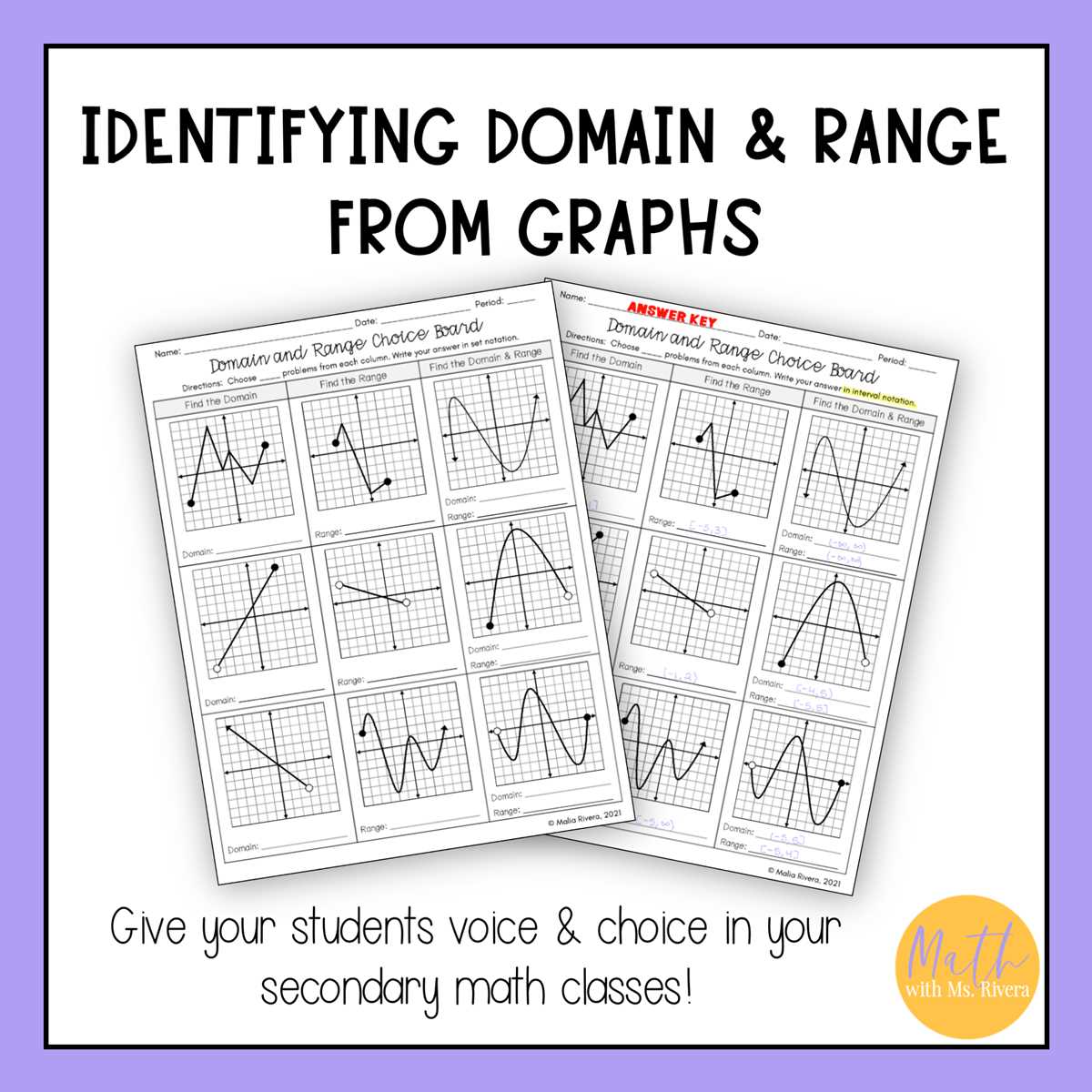 domain and range worksheet 2 answer key
