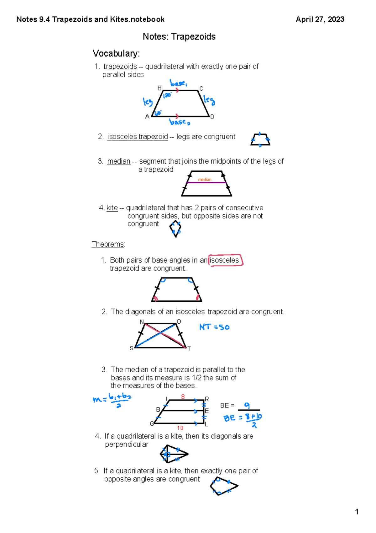 honors geometry lesson 6.6 trapezoid and kites answer key