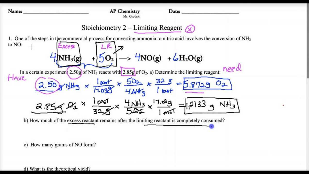 limiting reactant worksheet with answer key