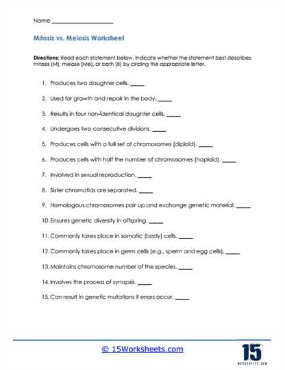 mitosis meiosis review worksheet matching answer key