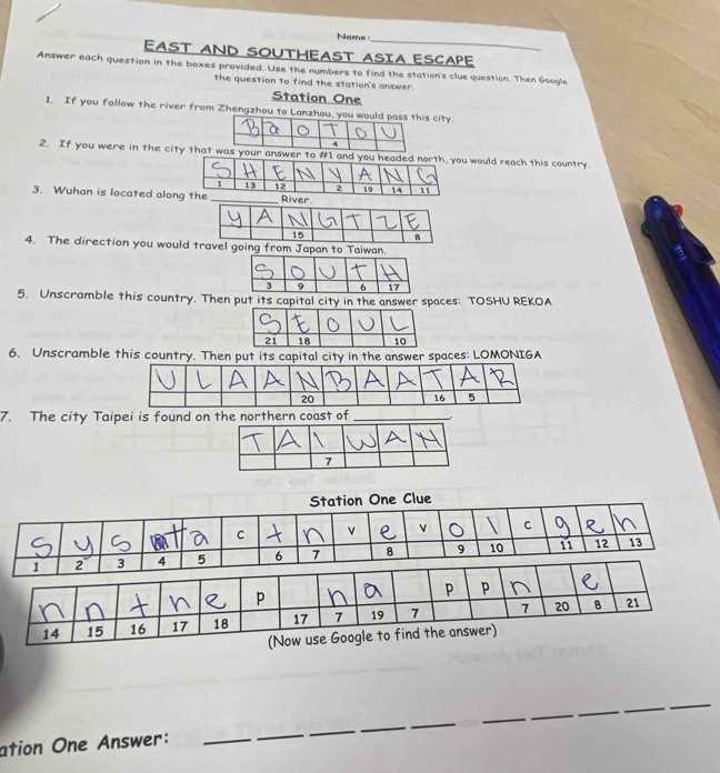 east and southeast asia escape answer key