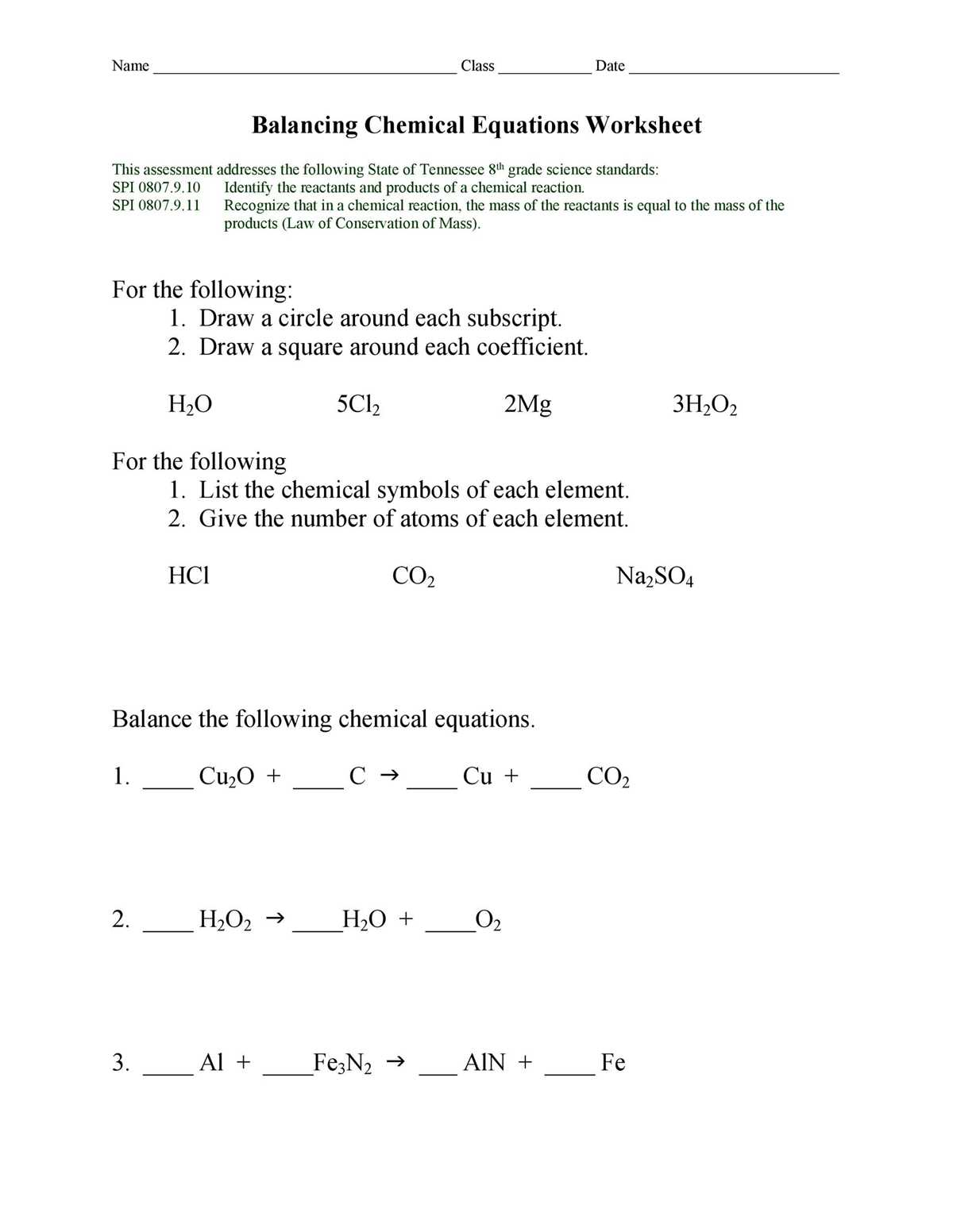 types of chemical equations identification answer key
