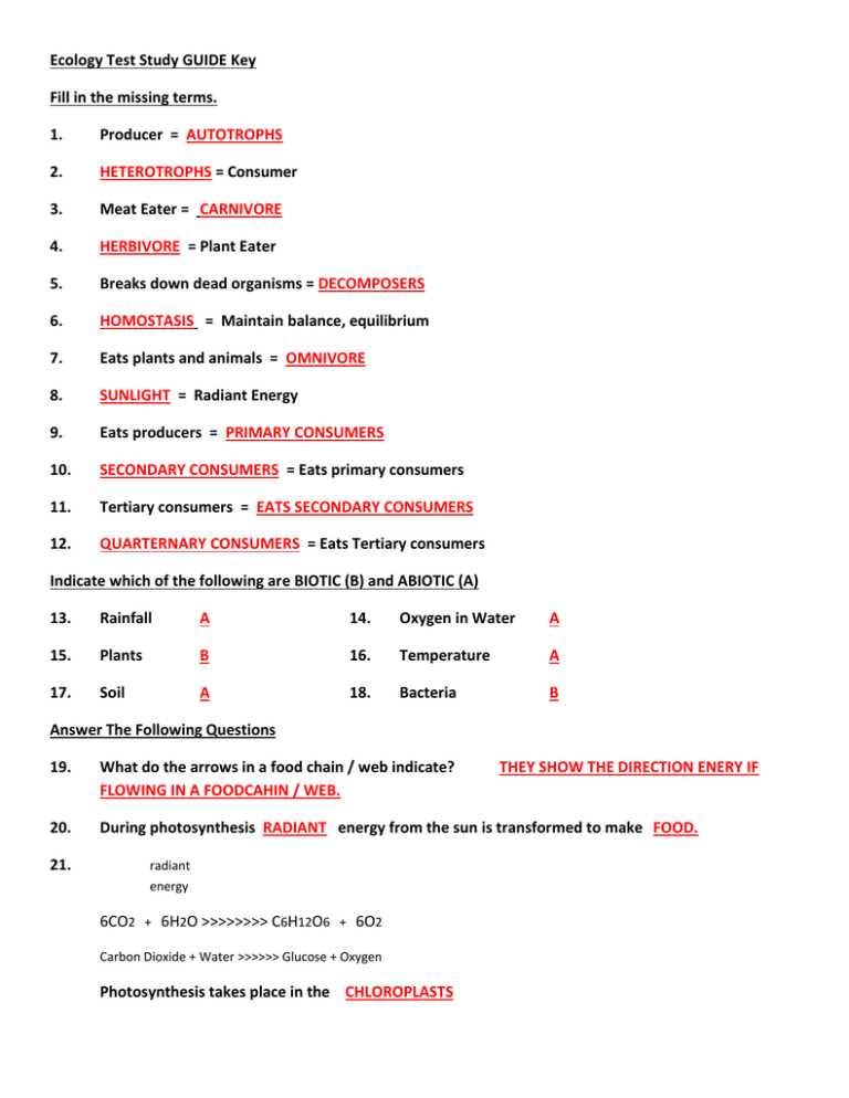ecology study guide answer key