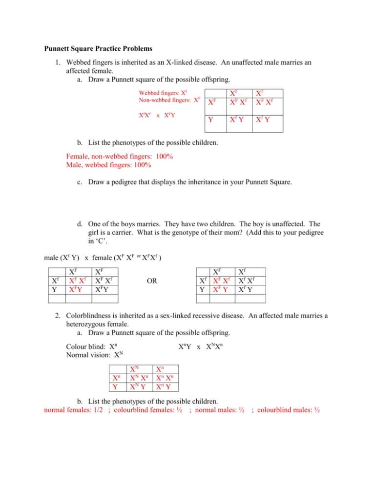 sex linked traits answer key