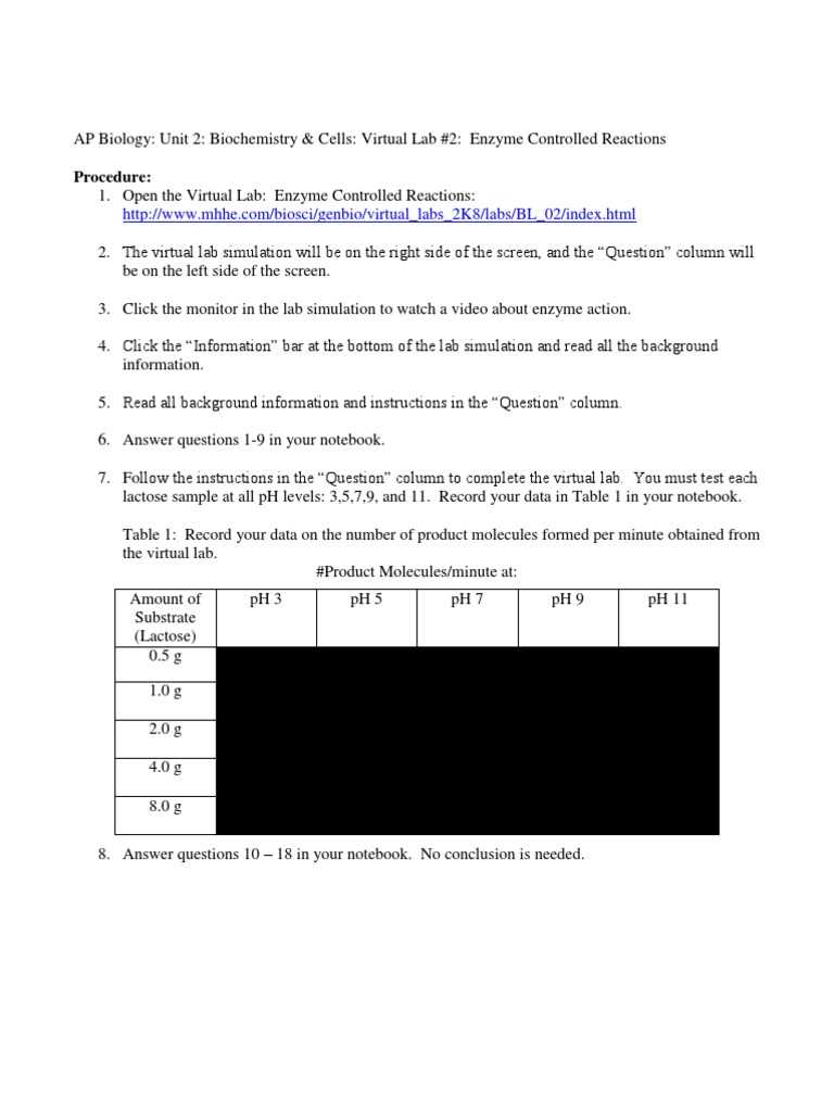 enzyme lab virtual answer key