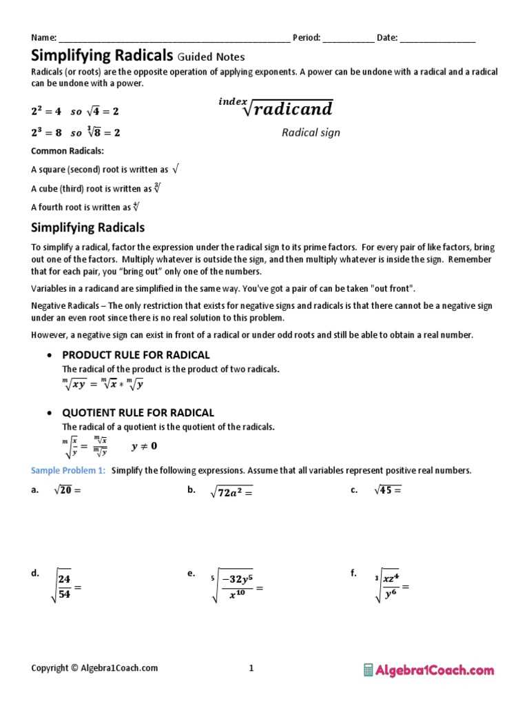 10 2 study guide and intervention simplifying radical expressions answer key