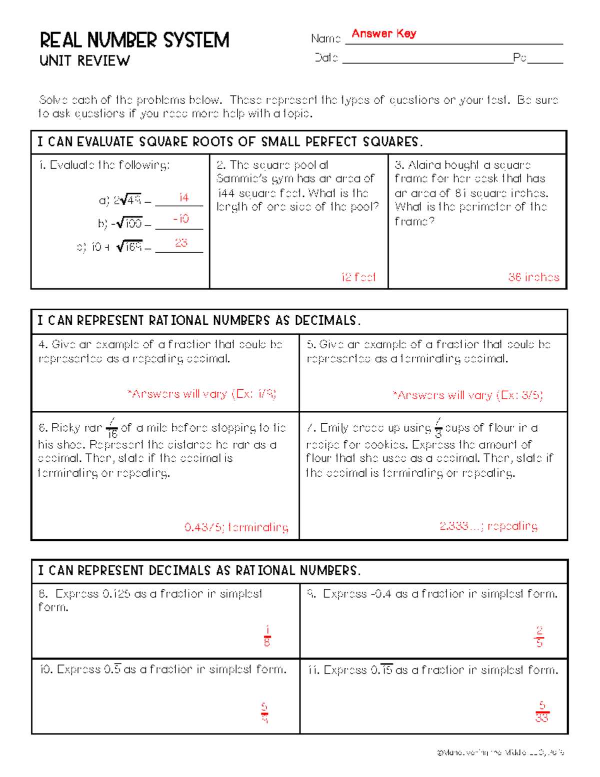 unit 1 algebra basics the real numbers answer key