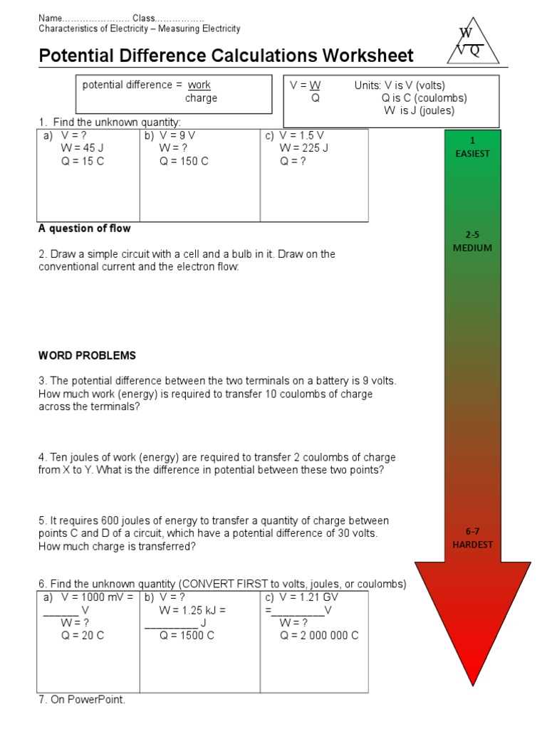 electric potential difference answer key
