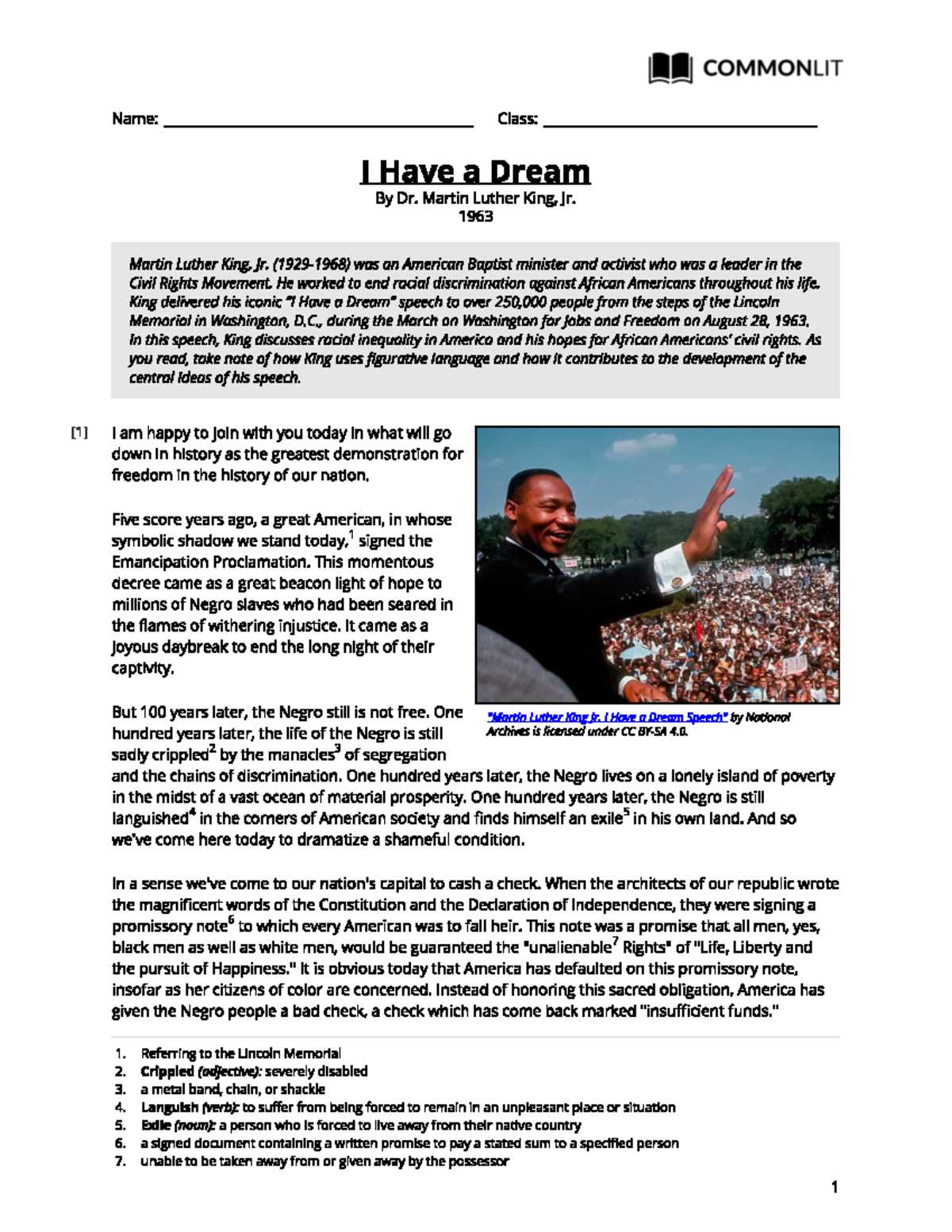 commonlit i have a dream answer key