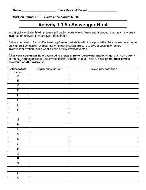engineering careers scavenger hunt answer key