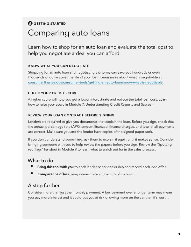 compare auto loans answer key